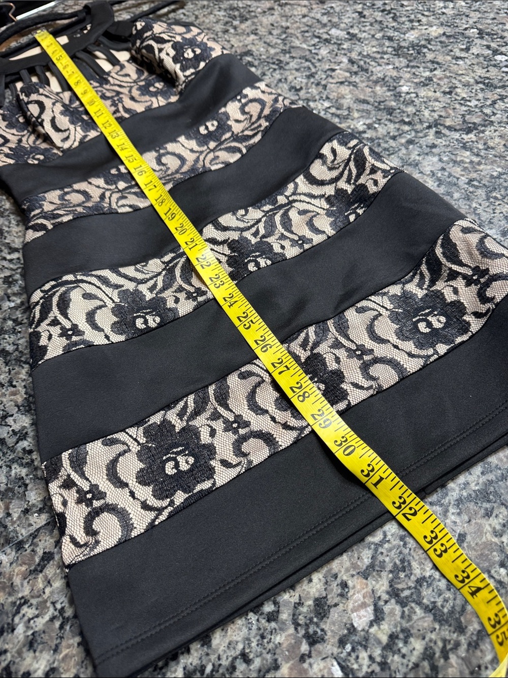 Trixxi Black and Beige Lace Striped Halter Mini Dress EUC 3 - Picture 9 of 11